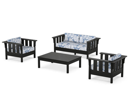 Martha Stewart by POLYWOOD® Acadia 4-Piece Deep Seating Set with Loveseat in Black / Leaf Sky Blue