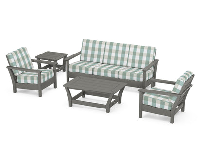 POLYWOOD® Harbour 5-Piece Deep Seating Set in Slate Grey / Buffalo Plaid Glacier Spa