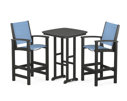 POLYWOOD® Coastal 3-Piece Bar Set in Black / Poolside Sling