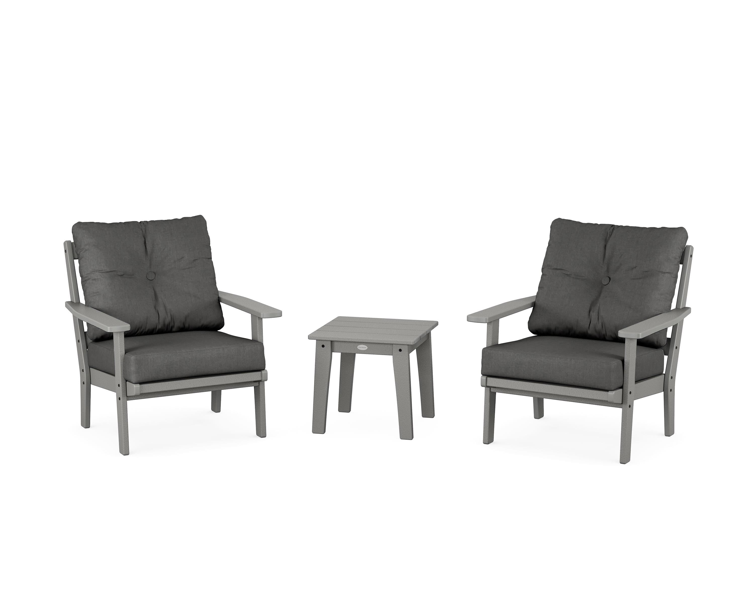 POLYWOOD® Oxford 3-Piece Deep Seating Set in Slate Grey / Spectrum Carbon