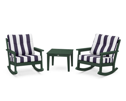 POLYWOOD® Vineyard 3-Piece Deep Seating Rocker Set in Green / Cabana Stripe Navy