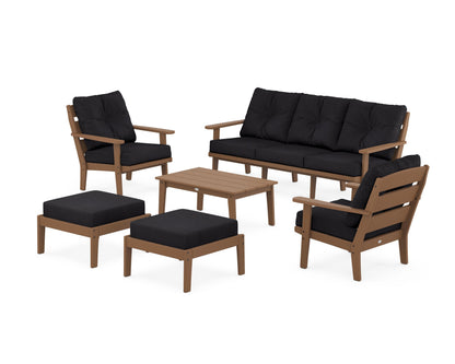 POLYWOOD® Lakeside 6-Piece Lounge Sofa Set in Teak / Midnight Linen