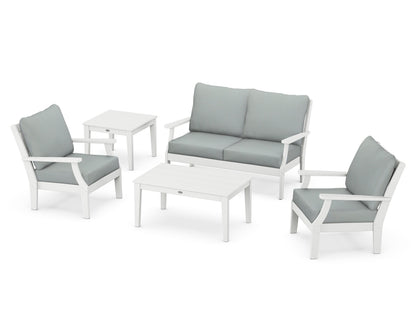 POLYWOOD® Braxton 5-Piece Deep Seating Set in White / Spa