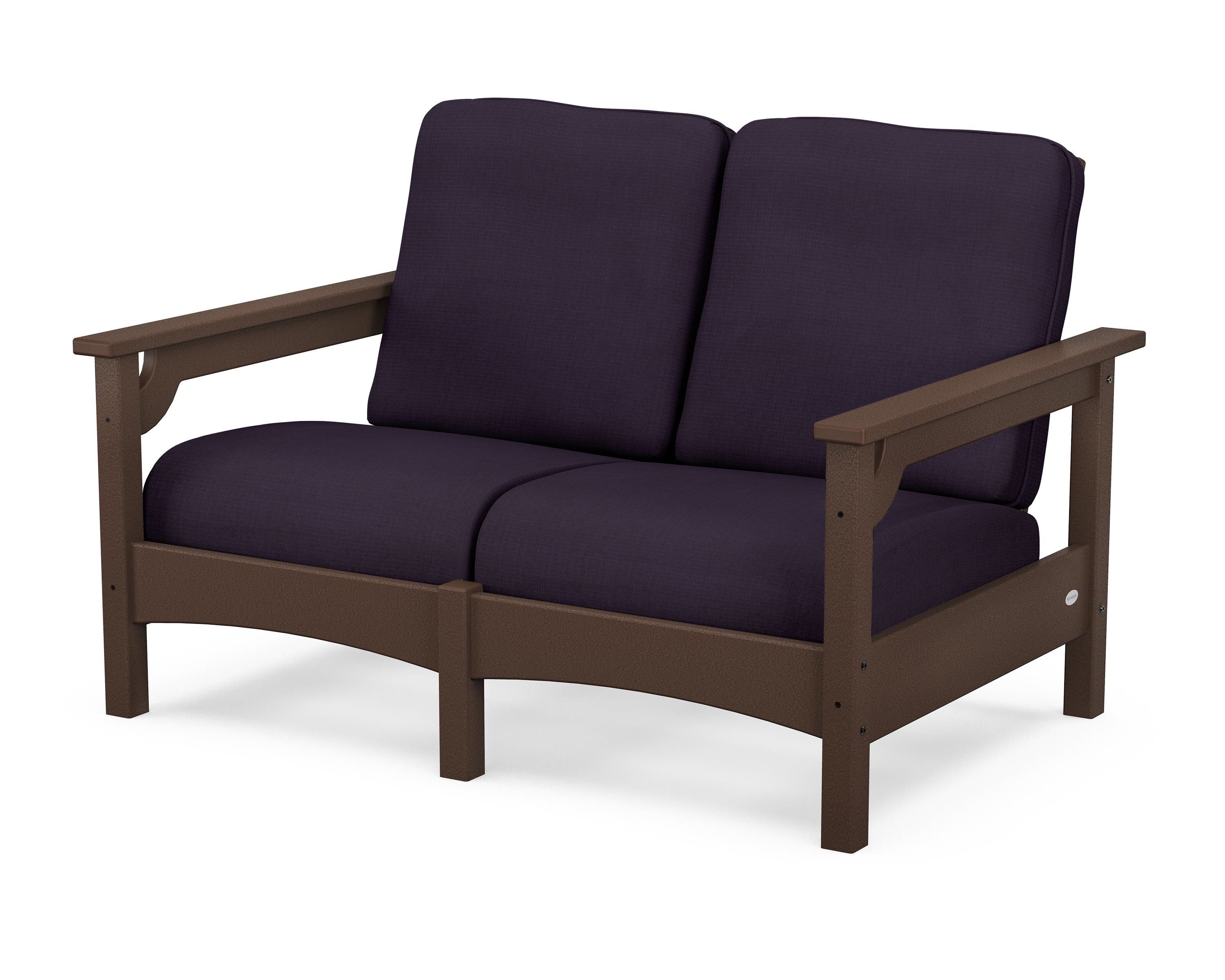 POLYWOOD® Club Loveseat in Mahogany / Navy Linen