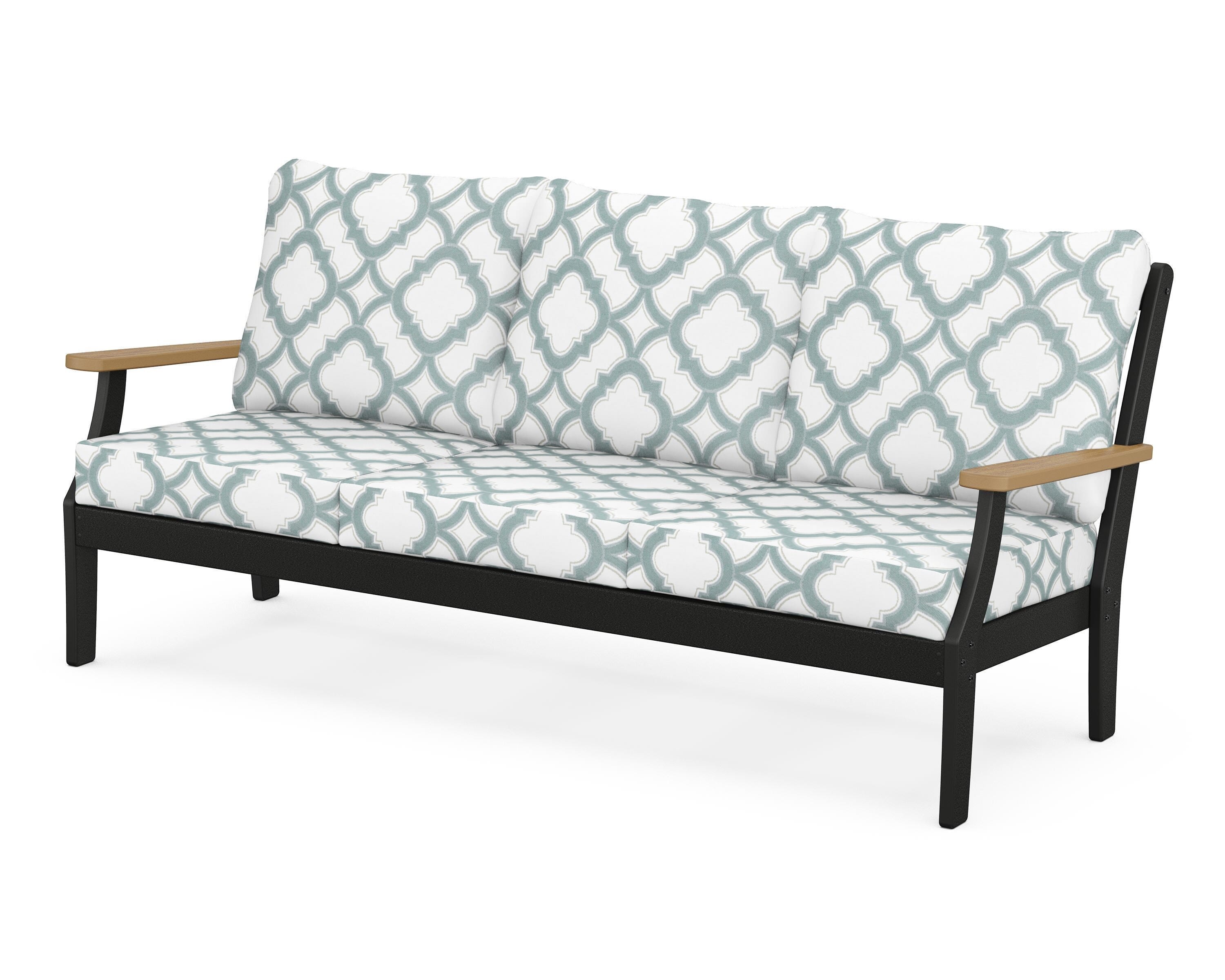 POLYWOOD® Braxton Deep Seating Sofa in Black / Natural / Trellis Glacier Spa