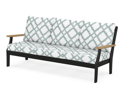 POLYWOOD® Braxton Deep Seating Sofa in Black / Natural / Trellis Glacier Spa