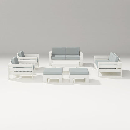 PW Designer Series Latitude 7-Piece Lounge Loveseat Set in Vintage White / Spa