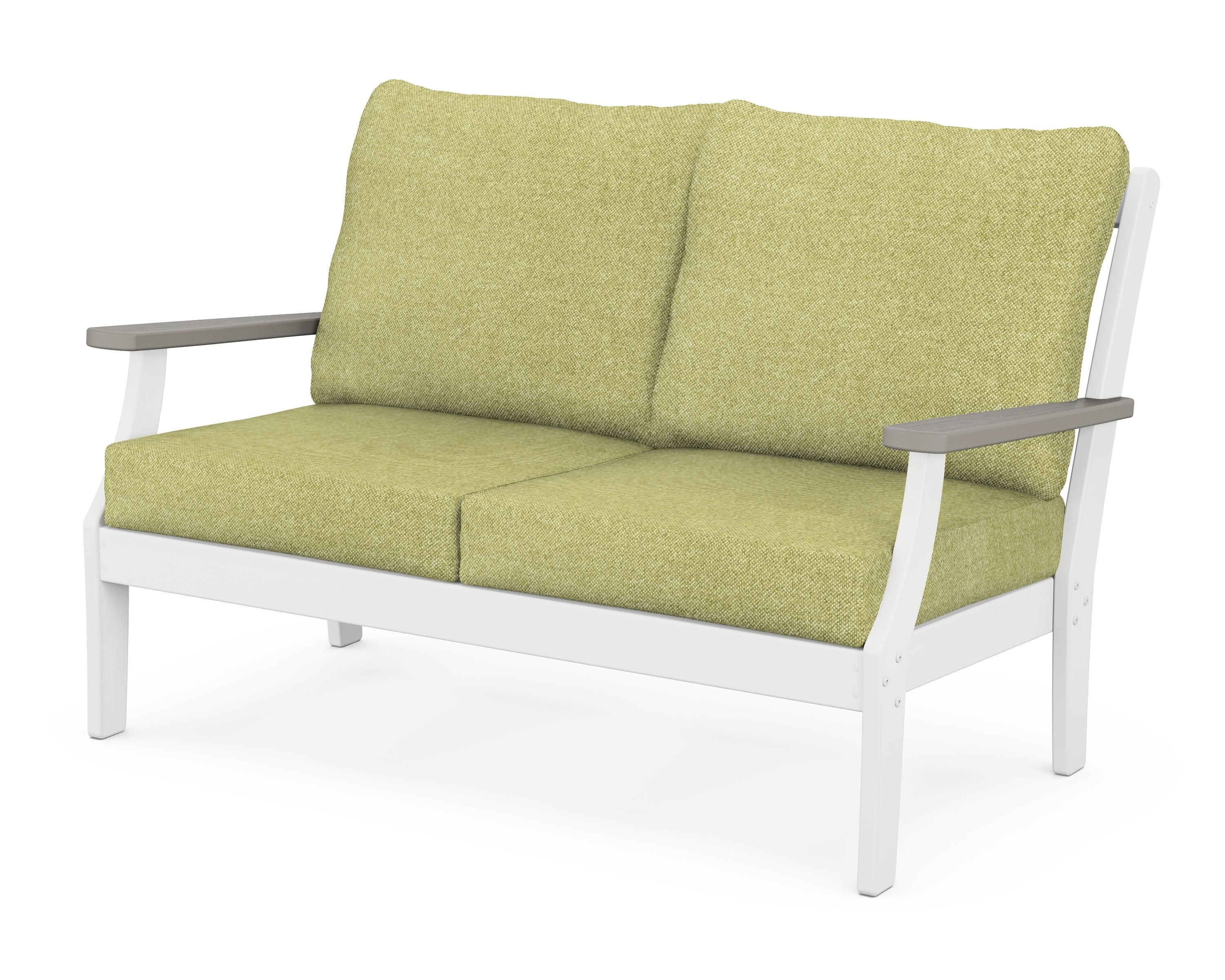 POLYWOOD® Braxton Deep Seating Loveseat in White / Driftwood / Chartreuse Boucle