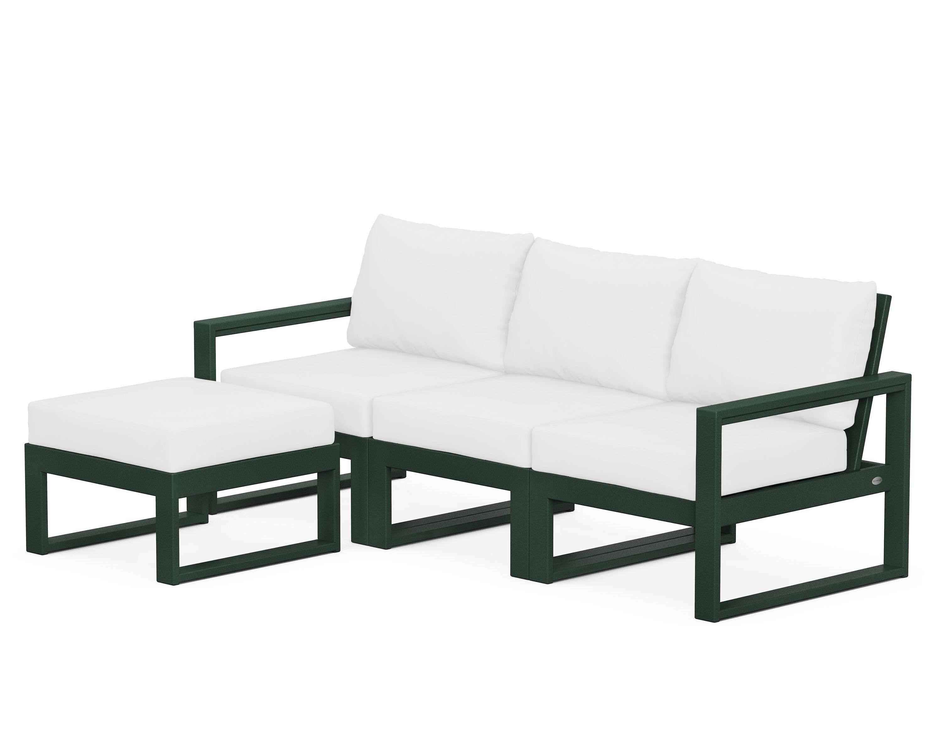 POLYWOOD® EDGE 4-Piece Modular Deep Seating Set with Ottoman in Green / Natural