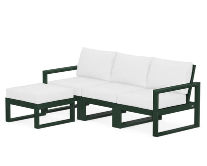 POLYWOOD® EDGE 4-Piece Modular Deep Seating Set with Ottoman in Green / Natural
