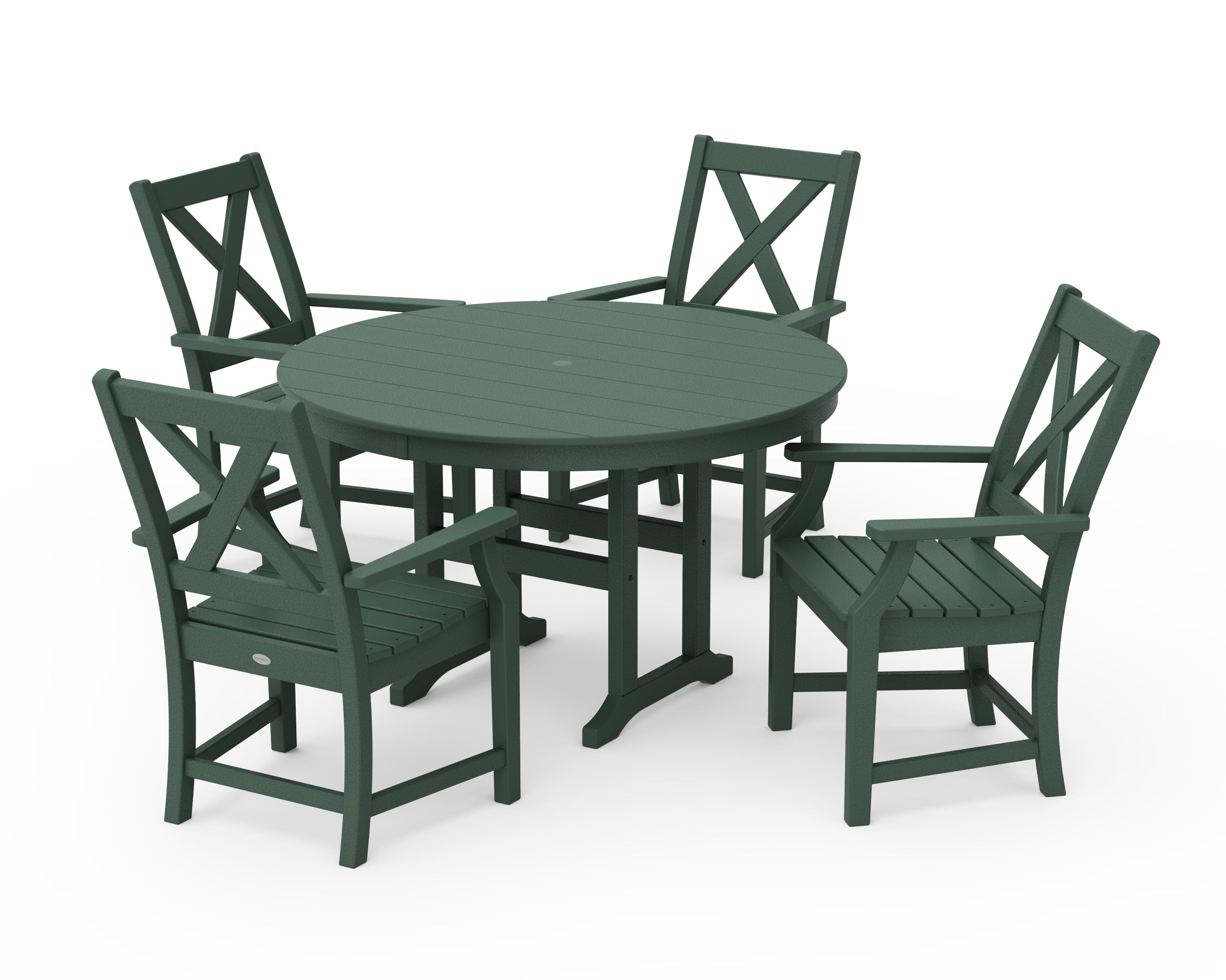 POLYWOOD® Braxton 5-Piece Round Farmhouse Dining Set in Green