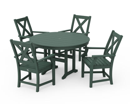POLYWOOD® Braxton 5-Piece Round Farmhouse Dining Set in Green