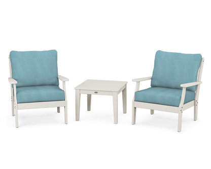 POLYWOOD® Braxton 3-Piece Deep Seating Set in Sand / Lattice Sky Blue
