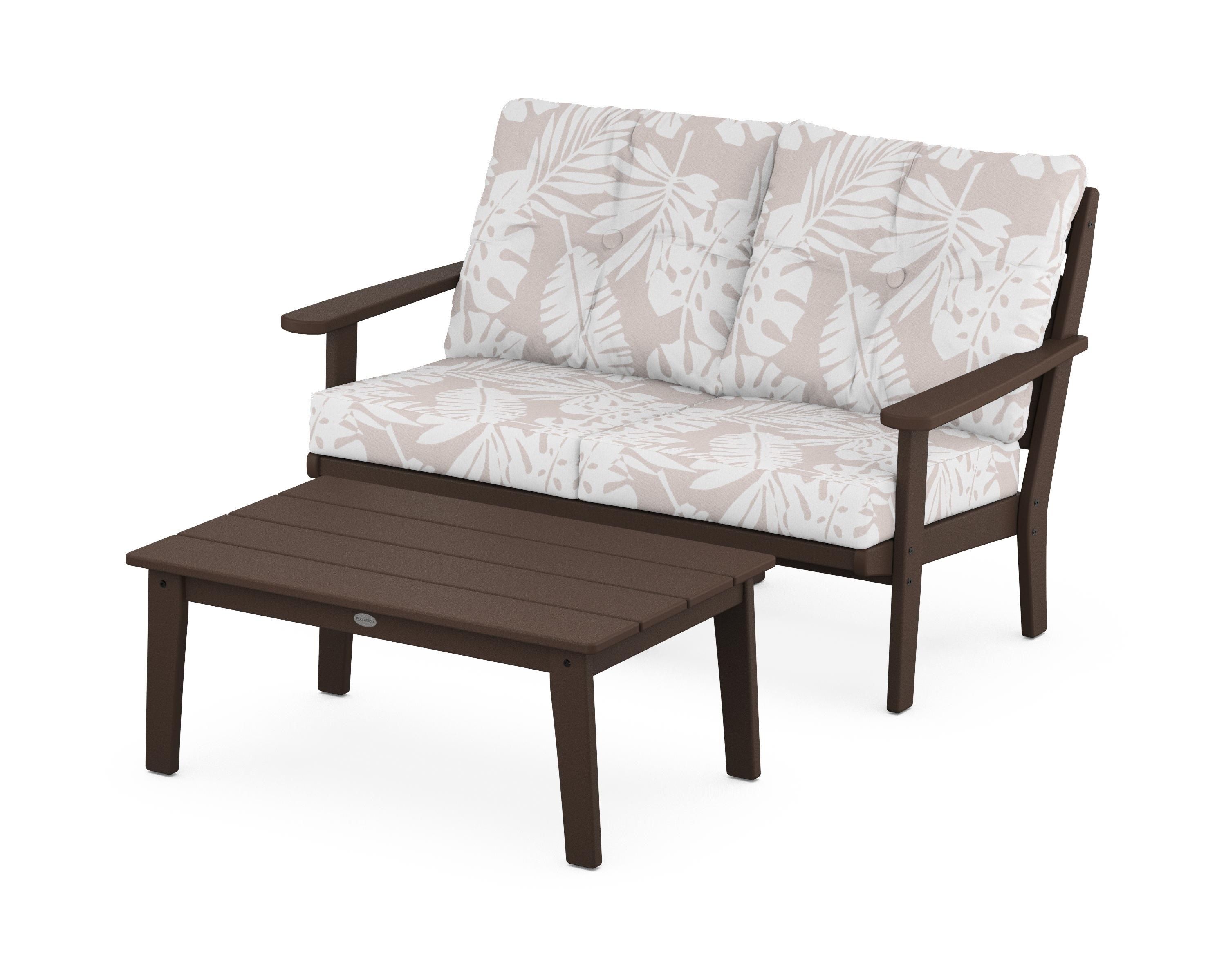POLYWOOD® Lakeside 2-Piece Lounge Loveseat Set in Mahogany / Leaf Dune Burlap