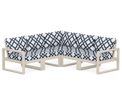 POLYWOOD® EDGE 5-Piece Modular Deep Seating Set in Sand / Trellis Marine Indigo