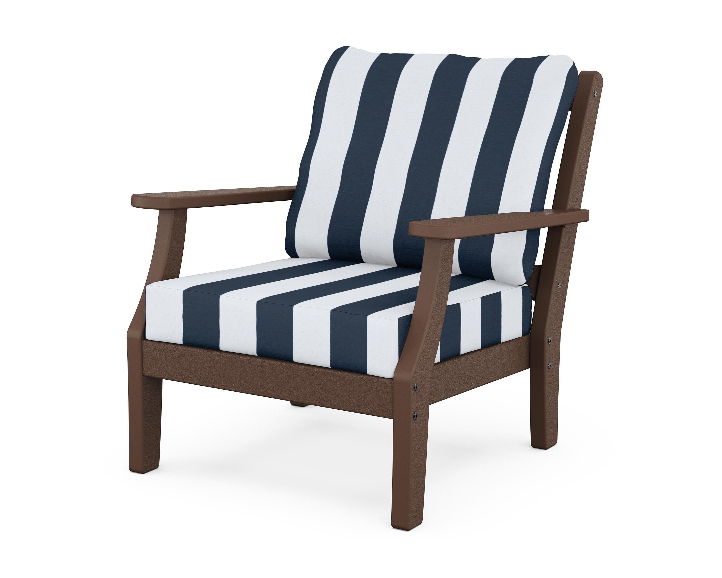 Martha Stewart by POLYWOOD® Chinoiserie Deep Seating Chair in Mahogany / Cabana Stripe Marine Indigo