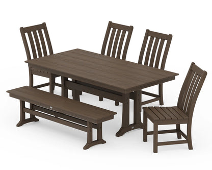 Vineyard Side Chair 6-Piece Farmhouse Dining Set with Trestle Legs and Bench