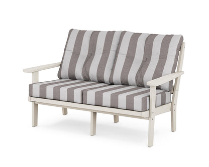 POLYWOOD® Mission Deep Seating Loveseat in Sand / Cabana Stripe Grey Mist