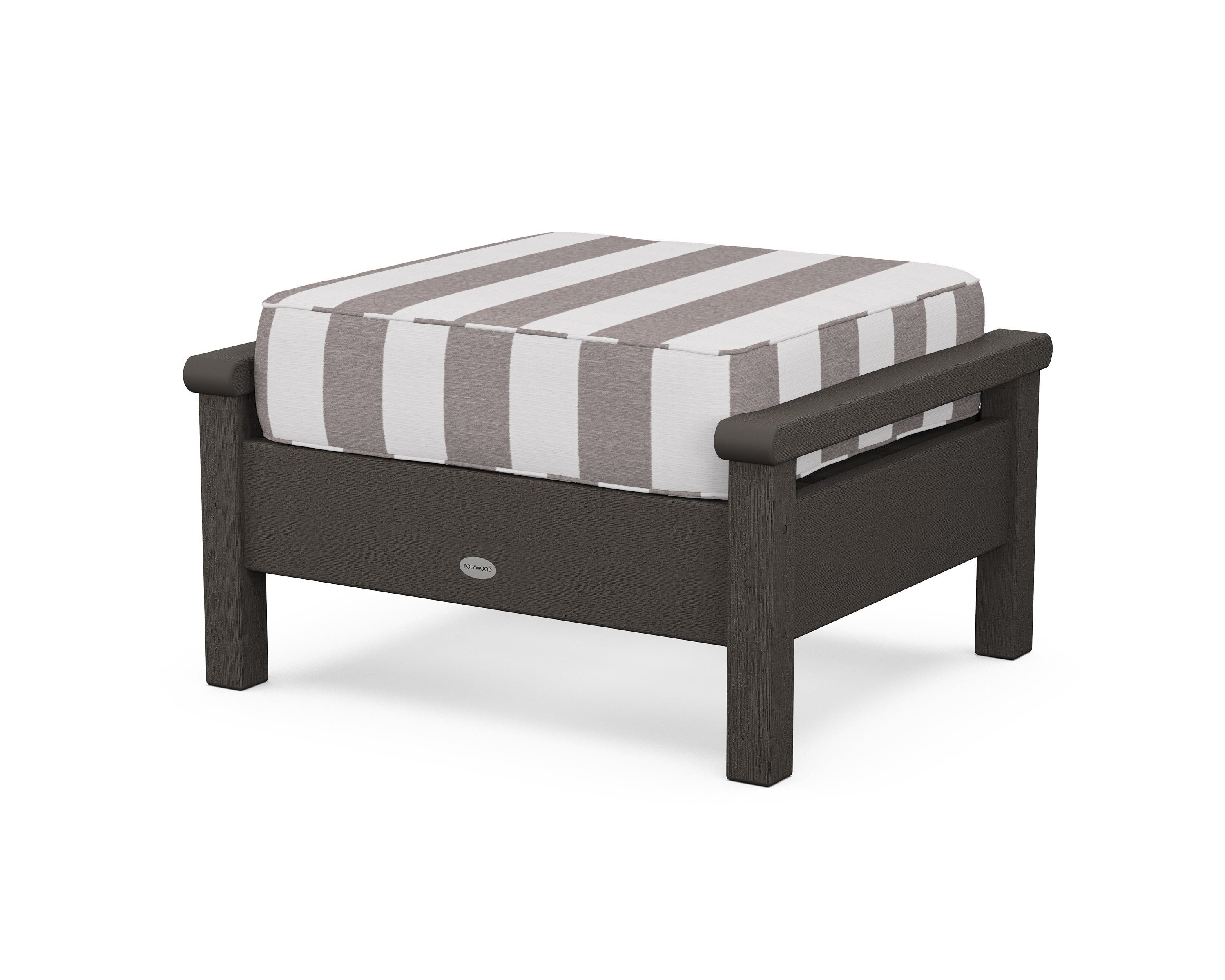 POLYWOOD® Harbour Deep Seating Ottoman in Vintage Coffee / Cabana Stripe Grey Mist