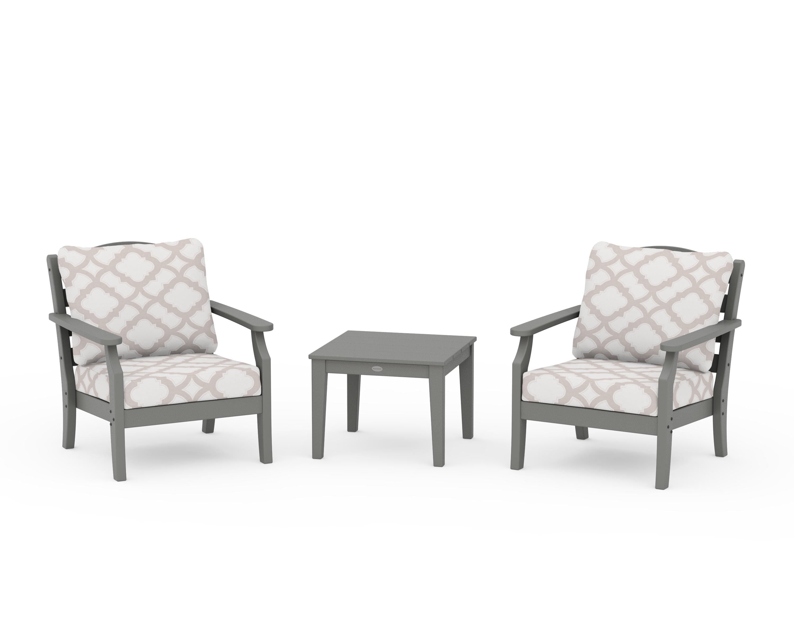 Draper James™ by  POLYWOOD® Savannah 3-Piece Deep Seating Set in Slate Grey / Trellis Dune Burlap