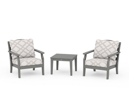 Draper James™ by  POLYWOOD® Savannah 3-Piece Deep Seating Set in Slate Grey / Trellis Dune Burlap
