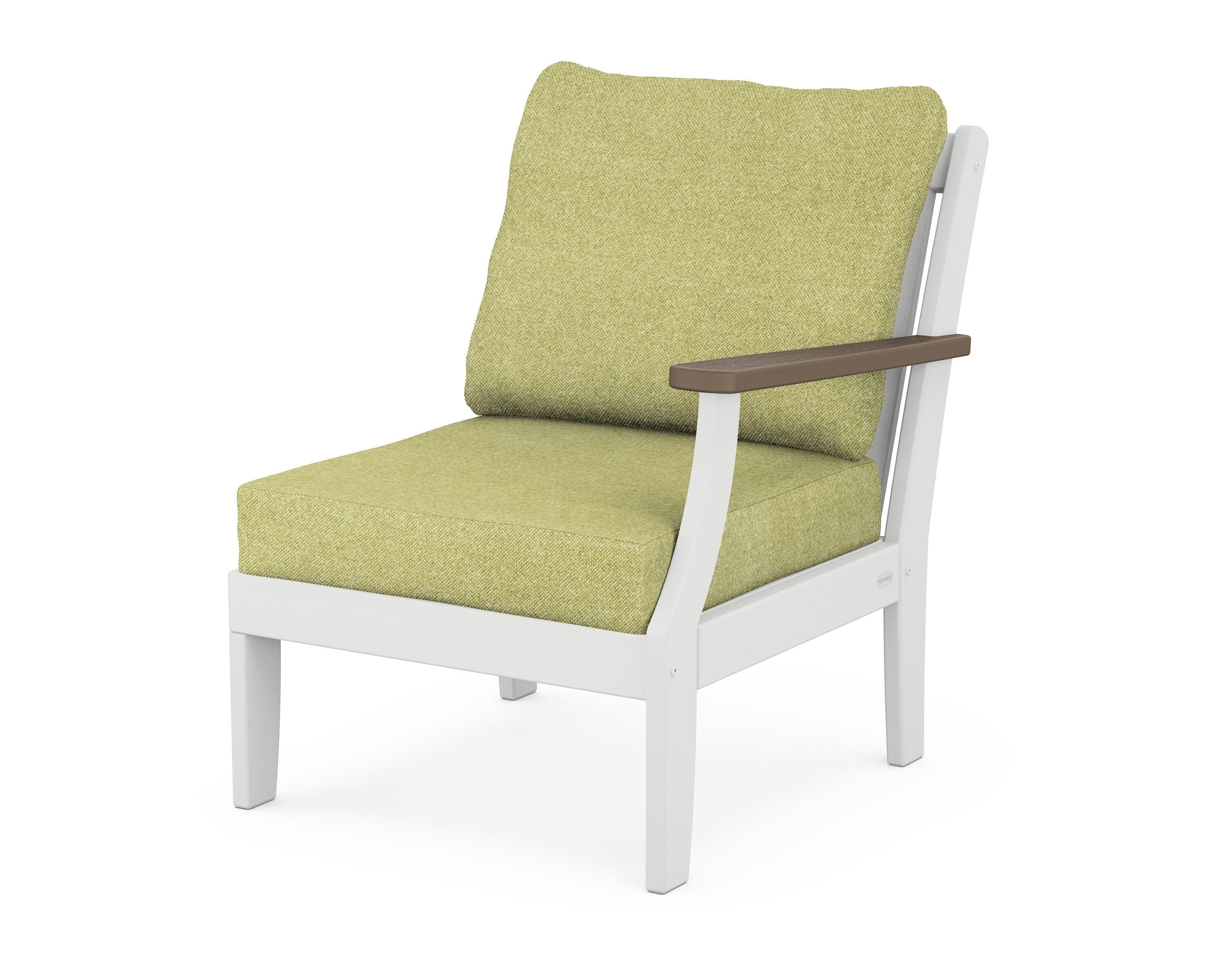 POLYWOOD® Braxton Modular Right Arm Chair in White / Kona / Chartreuse Boucle