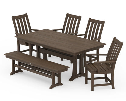 Vineyard 6-Piece Arm Chair Farmhouse Dining Set with Trestle Legs and Bench