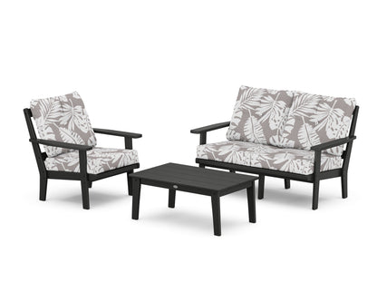 POLYWOOD® Oxford 3-Piece Deep Seating Set with Loveseat in Black / Leaf Grey Mist