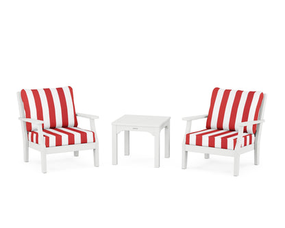 Martha Stewart by POLYWOOD® Chinoiserie 3-Piece Deep Seating Set in White / Cabana Stripe Crimson
