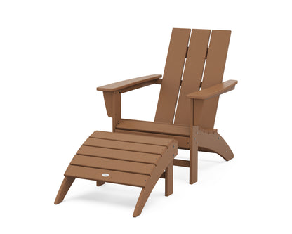 POLYWOOD® Modern Adirondack Chair 2-Piece Set with Ottoman in Teak
