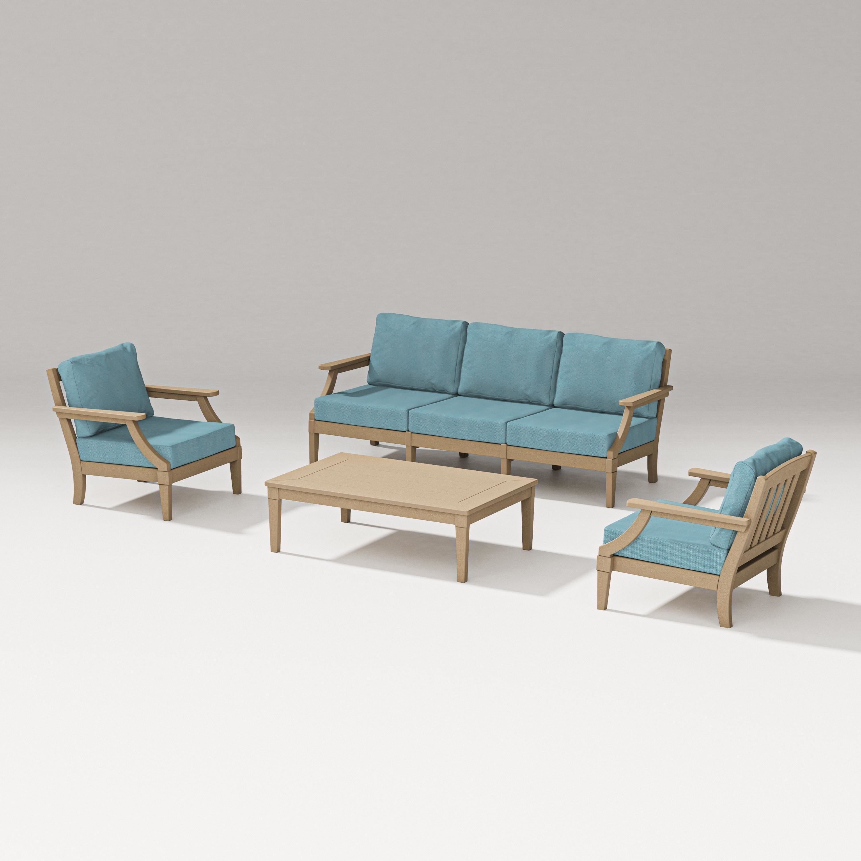 PW Designer Series Estate 4-Piece Lounge Sofa Set in Vintage Sahara / Lattice Sky Blue