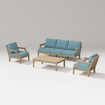 PW Designer Series Estate 4-Piece Lounge Sofa Set in Vintage Sahara / Lattice Sky Blue
