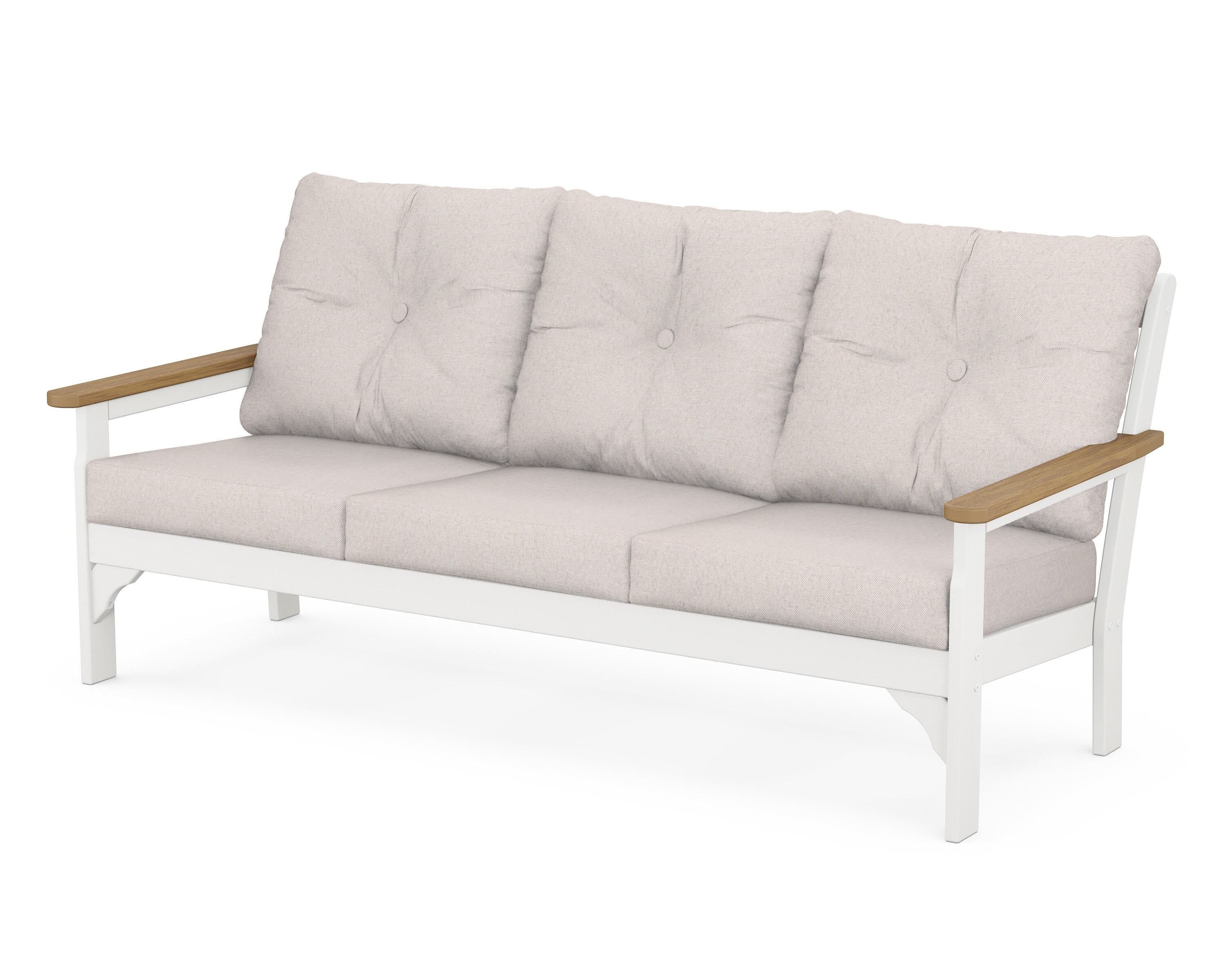 POLYWOOD® Vineyard Deep Seating Sofa in White / Natural / Dune Burlap