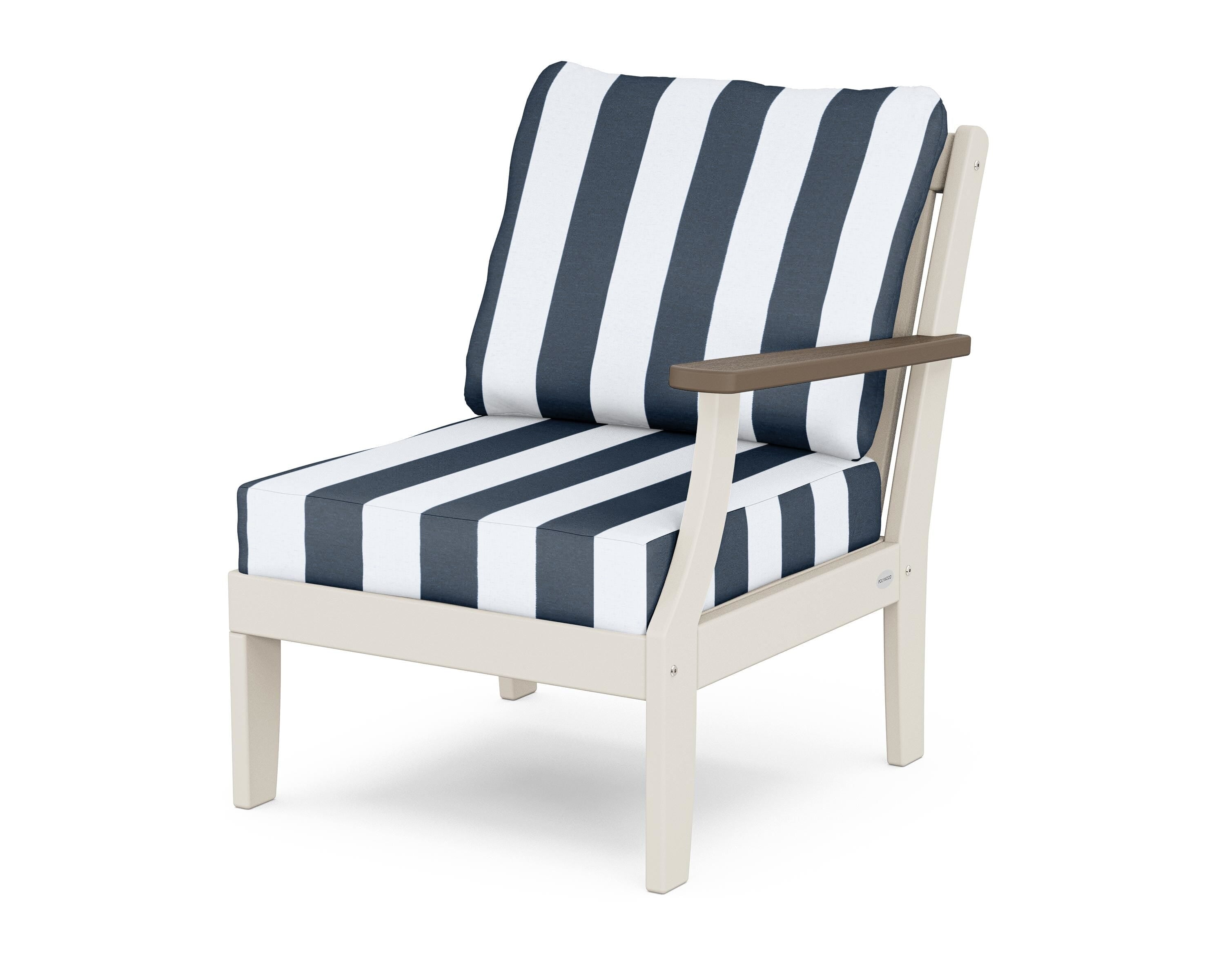 POLYWOOD® Braxton Modular Right Arm Chair in Sand / Kona / Cabana Stripe Marine Indigo