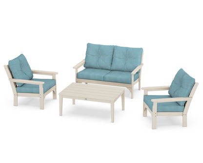 POLYWOOD® Vineyard 4-Piece Deep Seating Set in Sand / Lattice Sky Blue