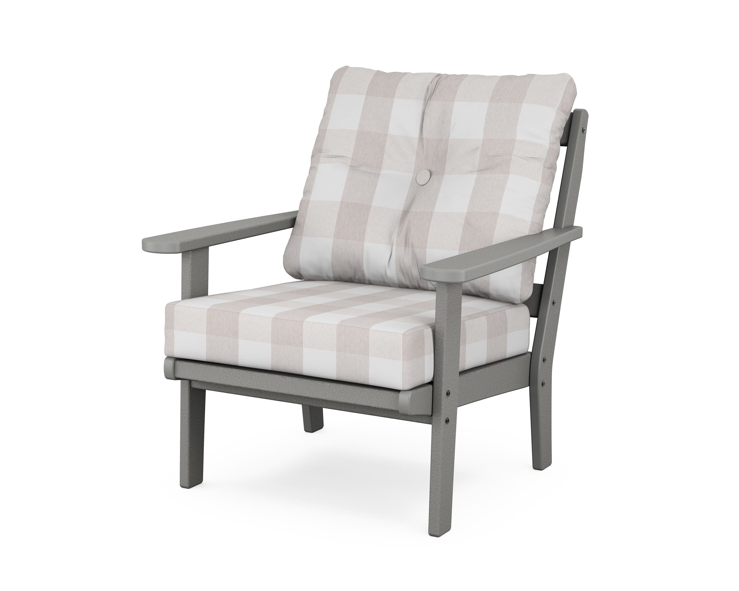 POLYWOOD® Mission Deep Seating Chair in Slate Grey / Buffalo Plaid Dune Burlap