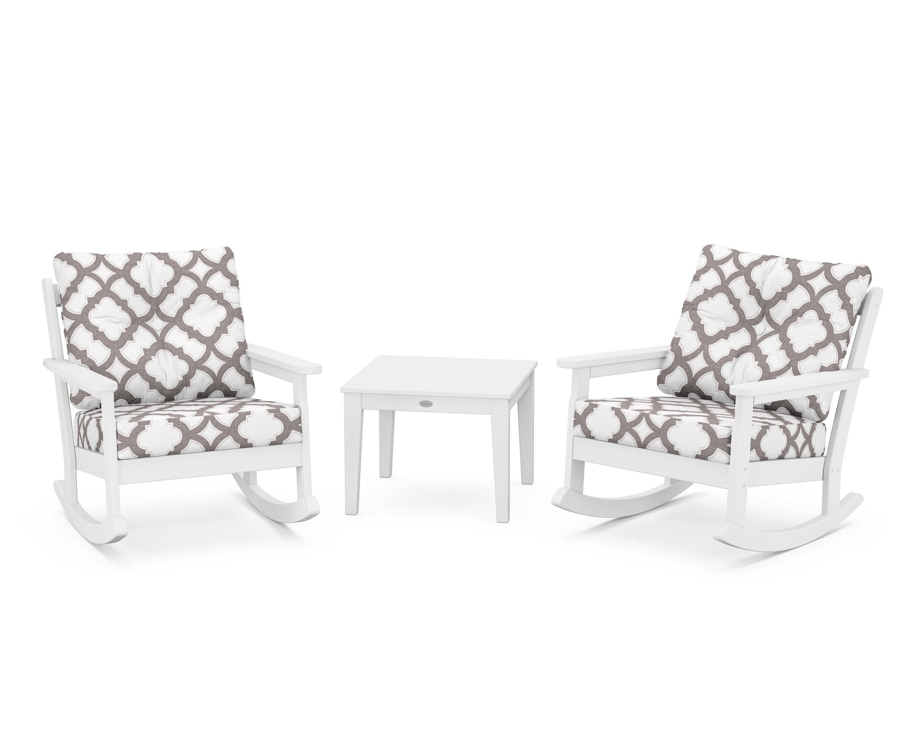 POLYWOOD® Vineyard 3-Piece Deep Seating Rocker Set in White / Trellis Grey Mist