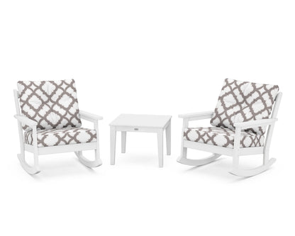 POLYWOOD® Vineyard 3-Piece Deep Seating Rocker Set in White / Trellis Grey Mist