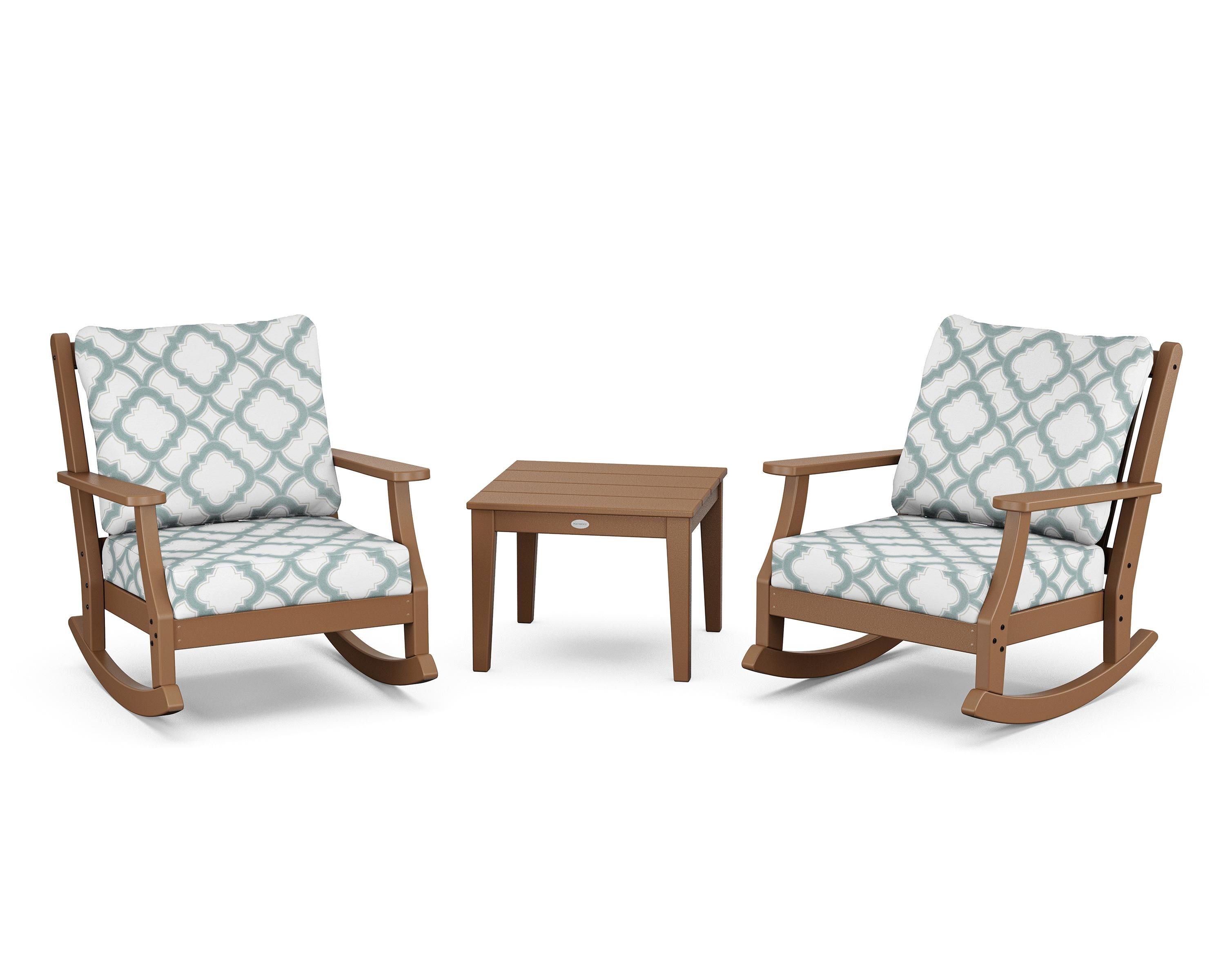 Country Living Wovendale 3-Piece Deep Seating Rocker Set in Teak / Trellis Glacier Spa