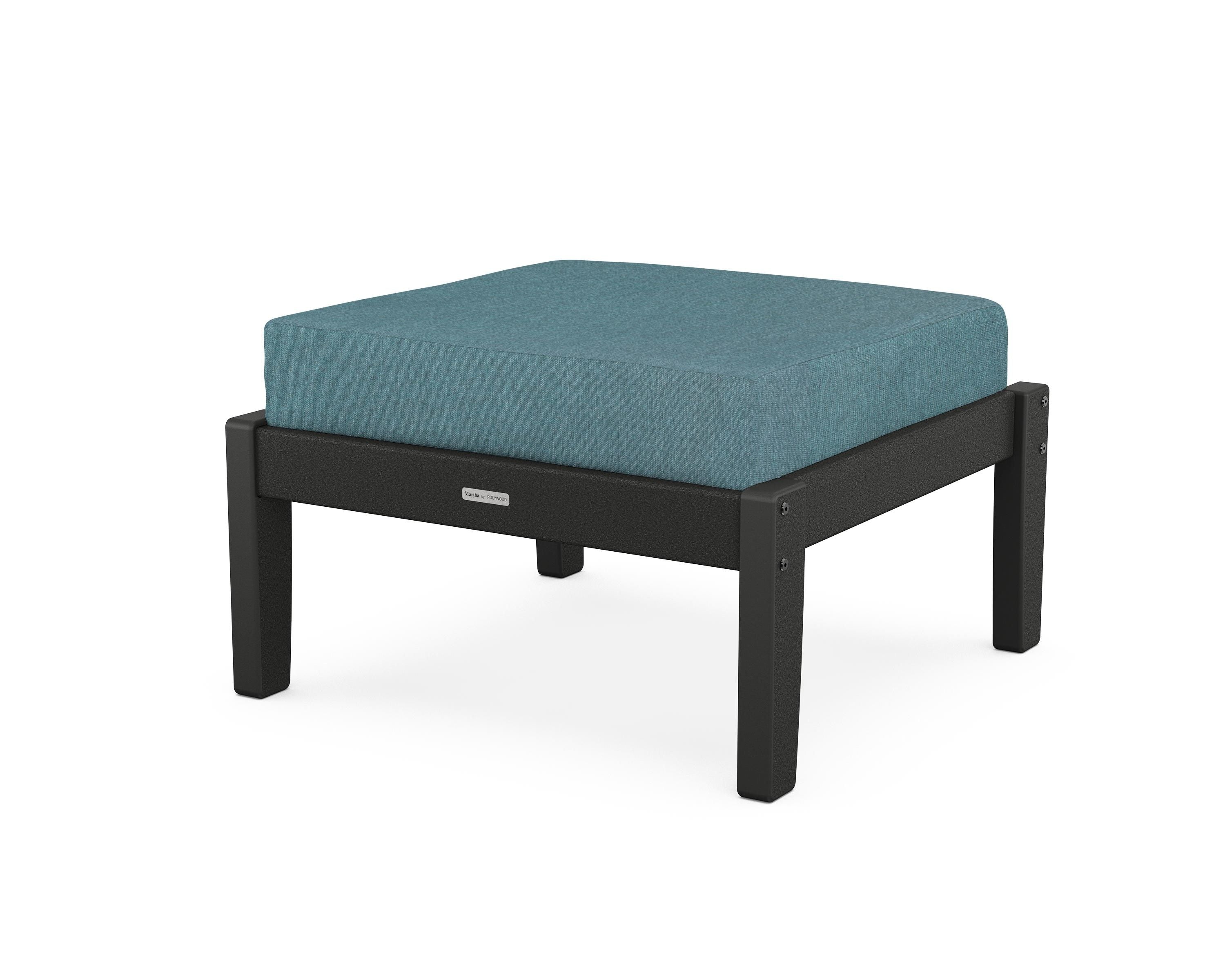 Martha Stewart by POLYWOOD® Chinoiserie Deep Seating Ottoman in Black / Ocean Teal