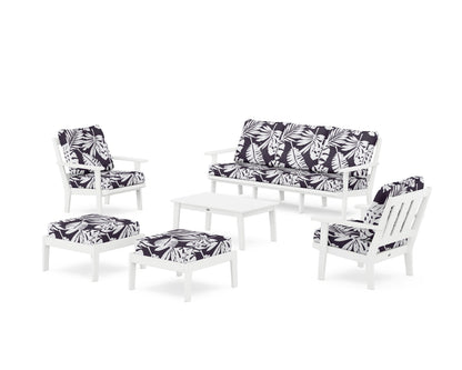 POLYWOOD® Oxford 6-Piece Lounge Sofa Set in White / Leaf Navy