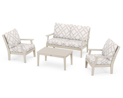 POLYWOOD® Braxton 4-Piece Deep Seating Chair Set in Sand / Trellis Dune Burlap
