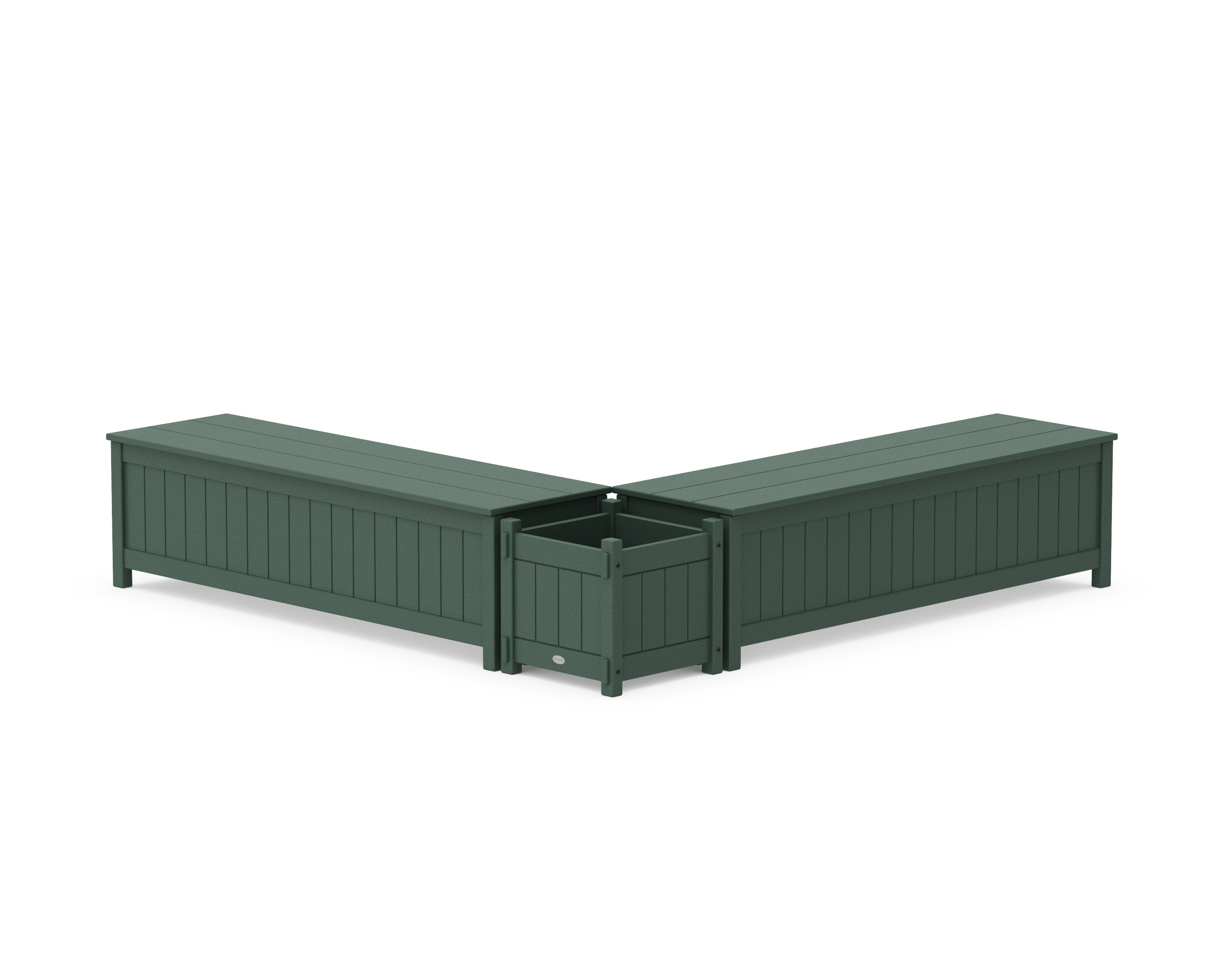 POLYWOOD® 60" Vineyard L- Shaped Planter Storage Bench Set in Green
