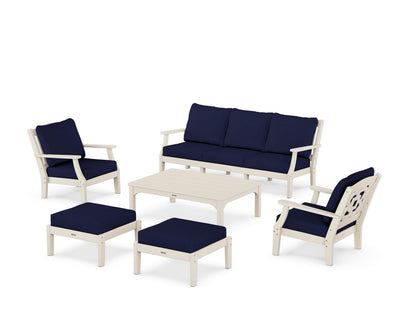 Martha Stewart by POLYWOOD® Chinoiserie 6-Piece Lounge Sofa Set in Sand / Navy
