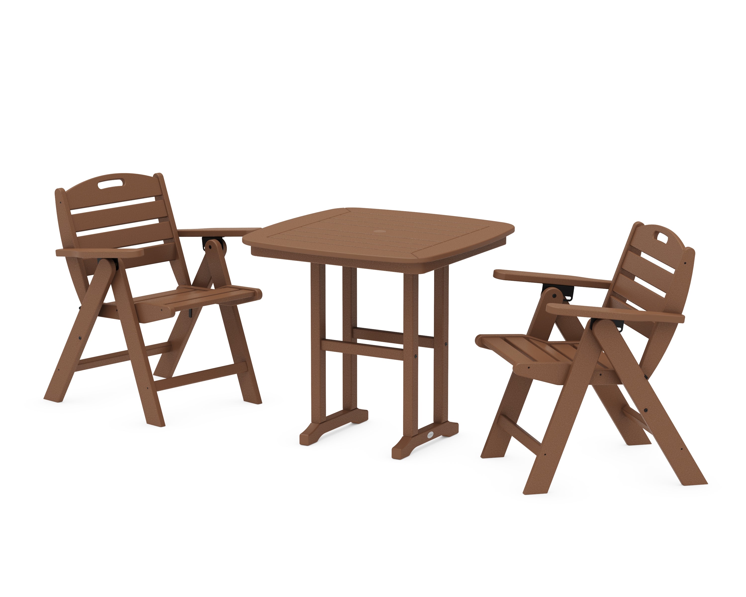 POLYWOOD® Nautical Folding Lowback Chair 3-Piece Dining Set in Teak