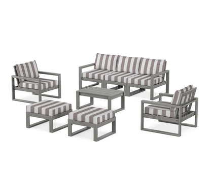 POLYWOOD® EDGE Sectional 8-Piece Lounge Sofa Set in Slate Grey / Cabana Stripe Grey Mist