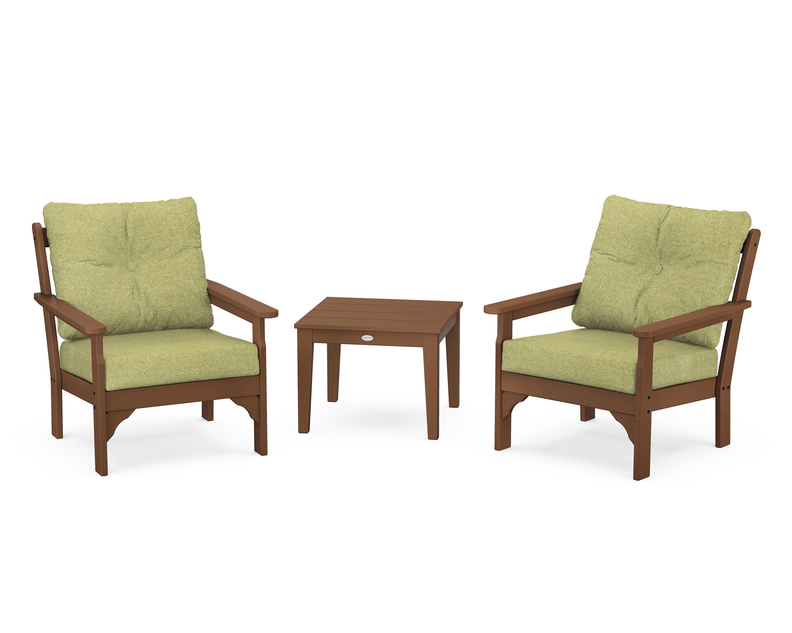 POLYWOOD® Vineyard 3-Piece Deep Seating Set in Teak / Chartreuse Boucle