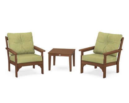 POLYWOOD® Vineyard 3-Piece Deep Seating Set in Teak / Chartreuse Boucle