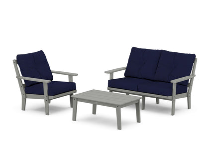 POLYWOOD® Oxford 3-Piece Deep Seating Set with Loveseat in Slate Grey / Navy