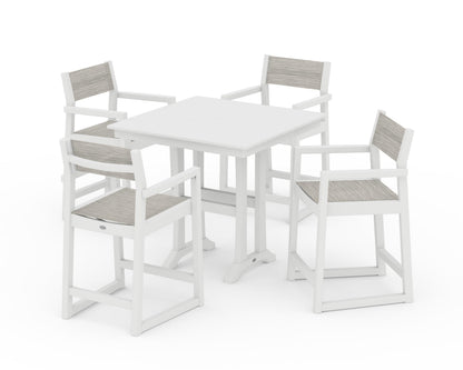 POLYWOOD® EDGE Sling Arm Chair 5-Piece Farmhouse Counter Set with Trestle Legs in White / Birch Sling